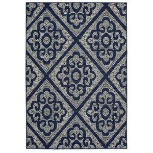 2' x 4' Geometric Stain-Resistant Indoor/Outdoor Area Rug - Blue & Ivory