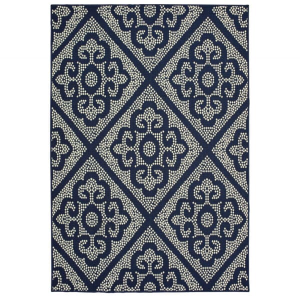 2' x 4' Geometric Stain-Resistant Indoor/Outdoor Area Rug - Blue & Ivory