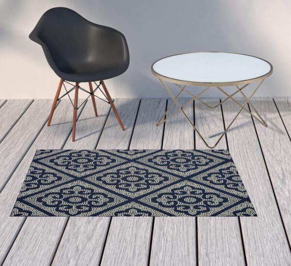 2' x 4' Geometric Stain-Resistant Indoor/Outdoor Area Rug - Blue & Ivory - Image 3