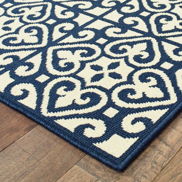 2' X 8' Ivory and Blue Geometric Stain Resistant Indoor Outdoor Area Rug - Image 4