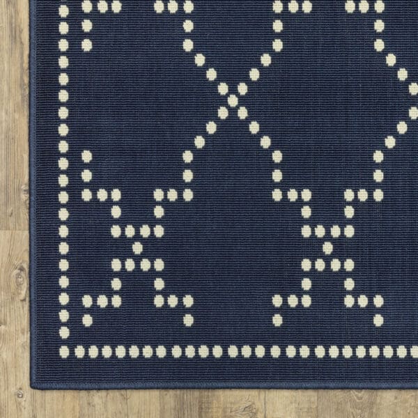 2' X 8' Blue and Ivory Geometric Stain Resistant Indoor Outdoor Area Rug - Image 4