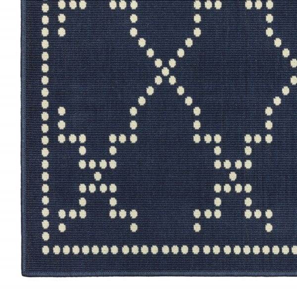 2' X 8' Blue and Ivory Geometric Stain Resistant Indoor Outdoor Area Rug - Image 5