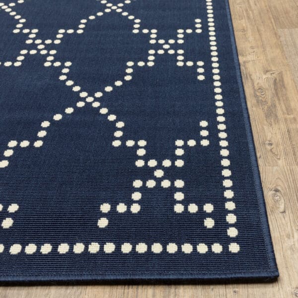 2' X 8' Blue and Ivory Geometric Stain Resistant Indoor Outdoor Area Rug - Image 6