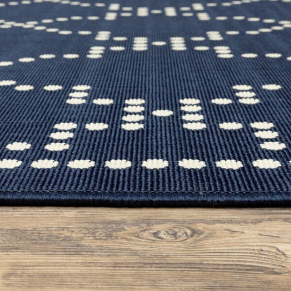 2' X 8' Blue and Ivory Geometric Stain Resistant Indoor Outdoor Area Rug - Image 7