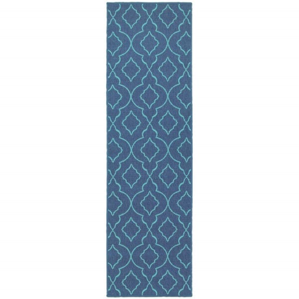 2' x 8' Blue Geometric Stain-Resistant Indoor/Outdoor Area Rug