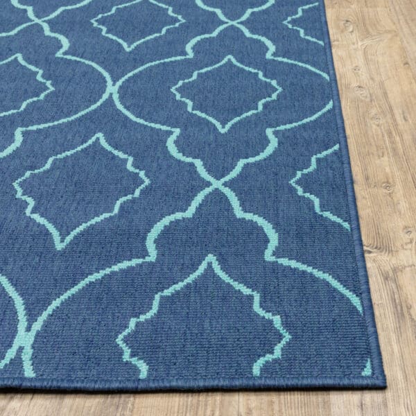 2' x 8' Blue Geometric Stain-Resistant Indoor/Outdoor Area Rug - Image 5