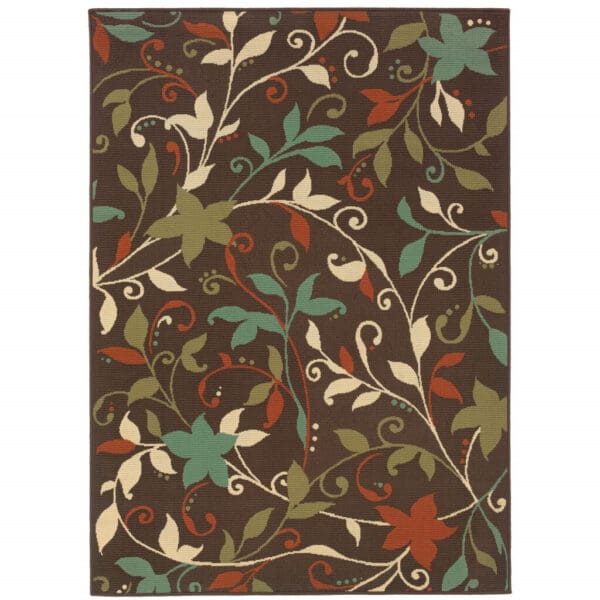 2' x 4' Stain-Resistant Indoor/Outdoor Area Rug - Brown Floral