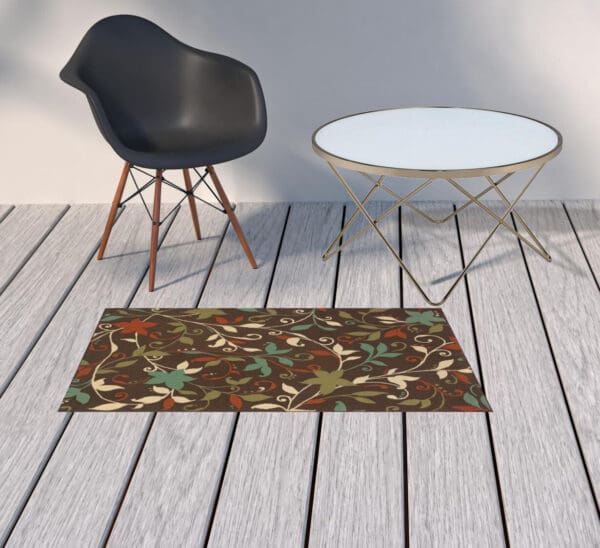 2' x 4' Stain-Resistant Indoor/Outdoor Area Rug - Brown Floral - Image 3