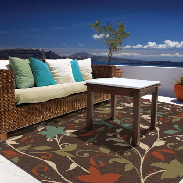 2' x 4' Stain-Resistant Indoor/Outdoor Area Rug - Brown Floral - Image 4