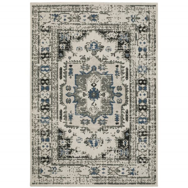 7' x 9' Oriental Stain-Resistant Indoor/Outdoor Area Rug - Blue & Beige