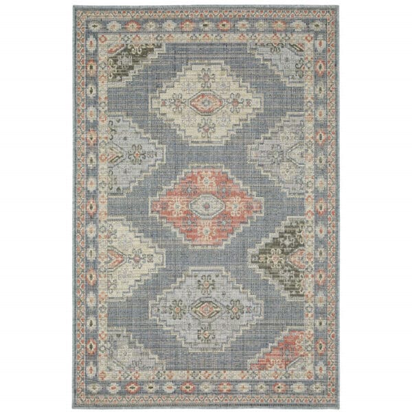 2' X 8' Blue Oriental Stain Resistant Indoor Outdoor Area Rug