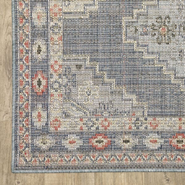 2' X 8' Blue Oriental Stain Resistant Indoor Outdoor Area Rug - Image 3