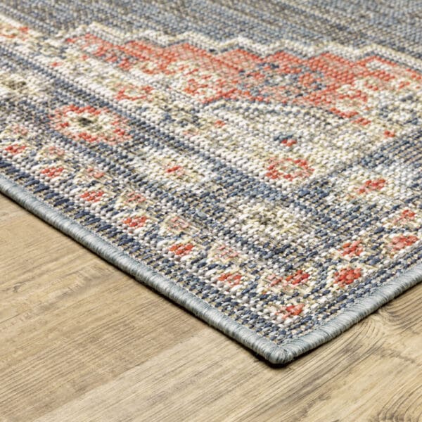 2' X 8' Blue Oriental Stain Resistant Indoor Outdoor Area Rug - Image 6