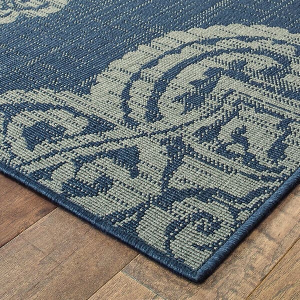 2' X 8' Blue Oriental Stain Resistant Indoor Outdoor Area Rug - Image 5