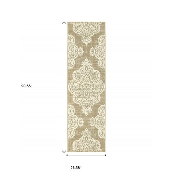 2' X 8' Tan Oriental Stain Resistant Indoor Outdoor Area Rug - Image 6