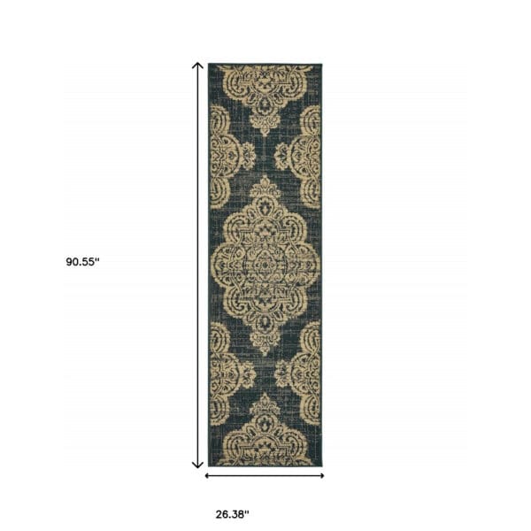 2' X 8' Black and Tan Oriental Stain Resistant Indoor Outdoor Area Rug - Image 6