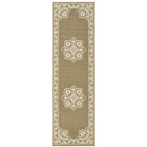 2' X 8' Tan Oriental Stain Resistant Indoor Outdoor Area Rug - Image 2