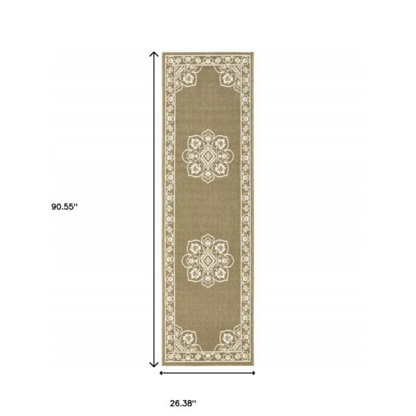 2' X 8' Tan Oriental Stain Resistant Indoor Outdoor Area Rug - Image 6