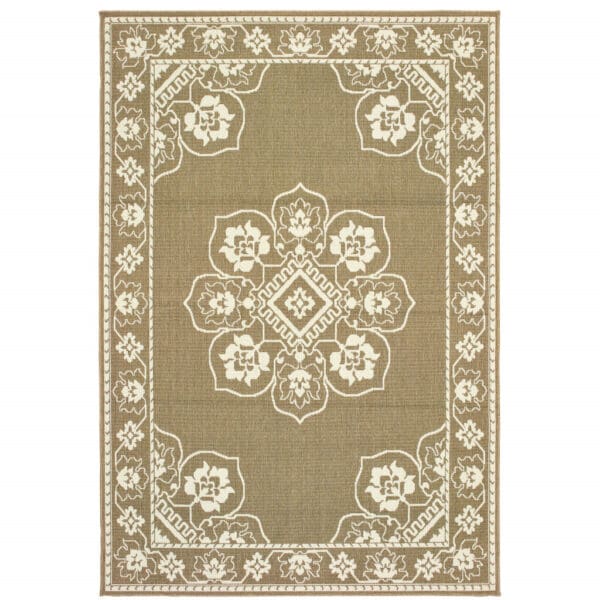 2' x 4' Oriental Stain-Resistant Indoor/Outdoor Area Rug - Tan - Image 2