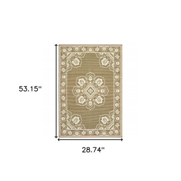 2' x 4' Oriental Stain-Resistant Indoor/Outdoor Area Rug - Tan - Image 6