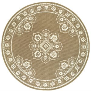 8' x 8' Round Oriental Stain-Resistant Indoor/Outdoor Area Rug - Tan