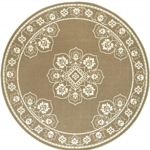 8' x 8' Round Oriental Stain-Resistant Indoor/Outdoor Area Rug - Tan - Image 5