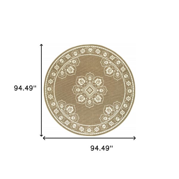 8' x 8' Round Oriental Stain-Resistant Indoor/Outdoor Area Rug - Tan - Image 6