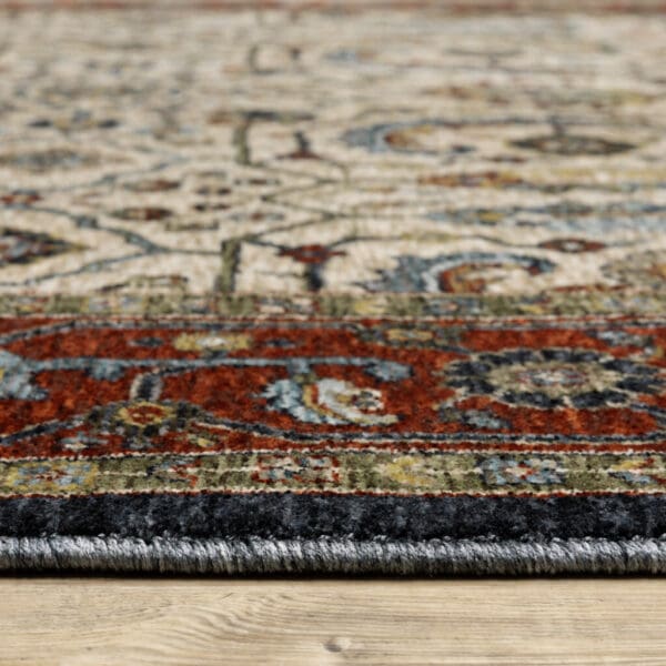 8' X 11' Ivory Beige Red Blue Gold Green And Navy Oriental Power Loom Stain Resistant Area Rug With Fringe - Image 5