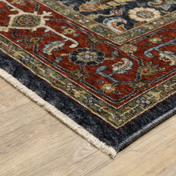 8' X 11' Ivory Beige Red Blue Gold Green And Navy Oriental Power Loom Stain Resistant Area Rug With Fringe - Image 7