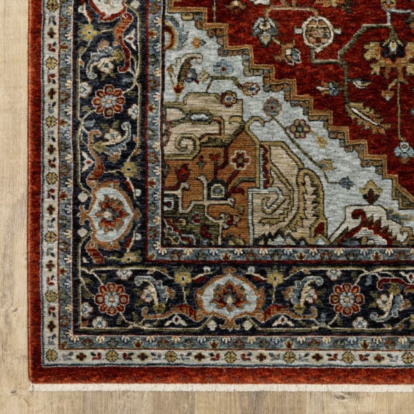 3' X 5' Blue Beige Grey Gold Green And Rust Red Oriental Power Loom Stain Resistant Area Rug With Fringe - Image 3