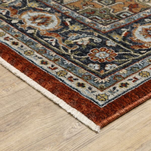 3' X 5' Blue Beige Grey Gold Green And Rust Red Oriental Power Loom Stain Resistant Area Rug With Fringe - Image 6