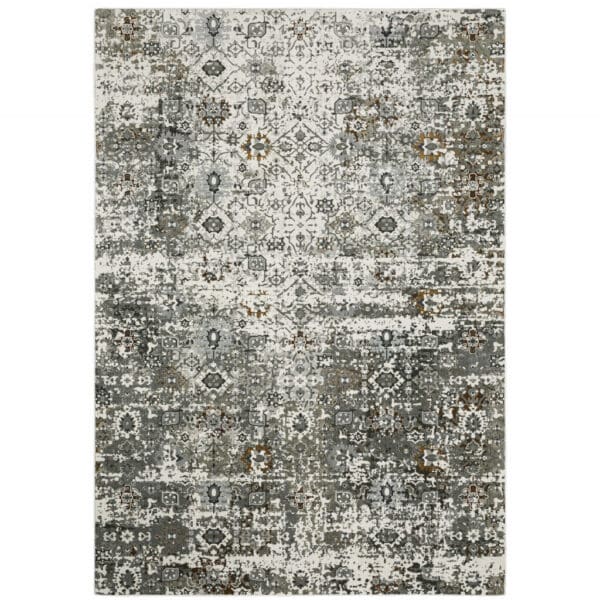 4' X 6' Ivory Grey Charcoal Rust Gold And Brown Oriental Power Loom Stain Resistant Area Rug - Image 2