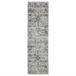 2' x 8' Power Loom Stain-Resistant Runner Rug - Ivory, Charcoal Gray, Blue, & Taupe