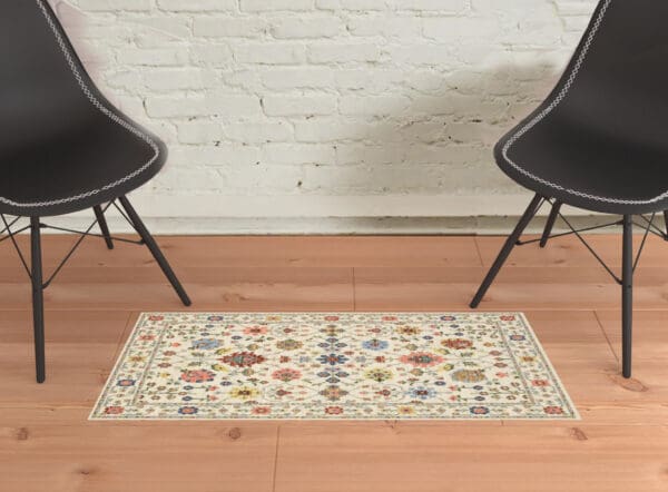 2' x 3' Oriental Power Loom Stain-Resistant Area Rug with Fringe - Ivory - Image 4