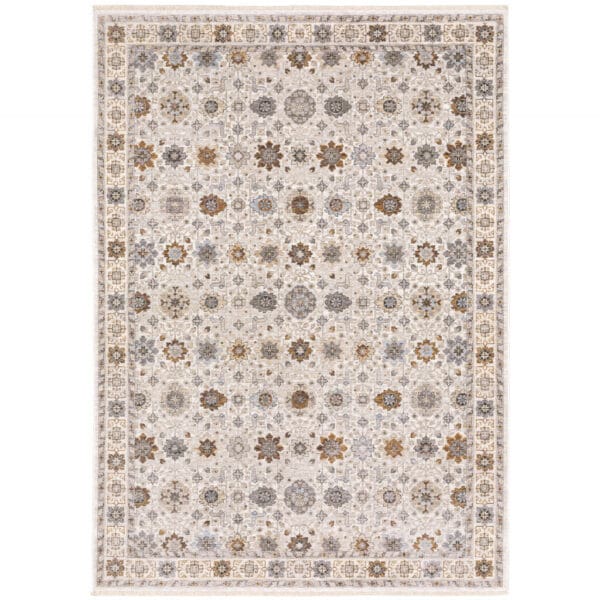 3' X 5' Ivory And Gold Oriental Power Loom Stain Resistant Area Rug With Fringe - Image 2