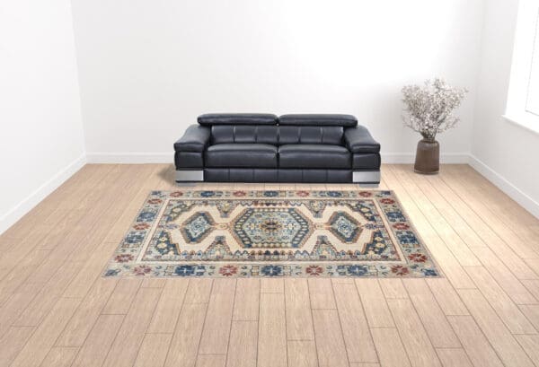 10' x 13' Oriental Power Loom Stain-Resistant Area Rug - Ivory & Blue - Image 3