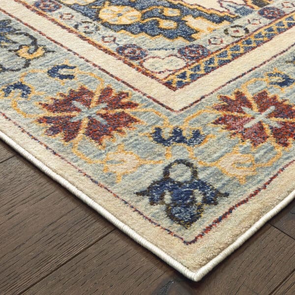 10' x 13' Oriental Power Loom Stain-Resistant Area Rug - Ivory & Blue - Image 4