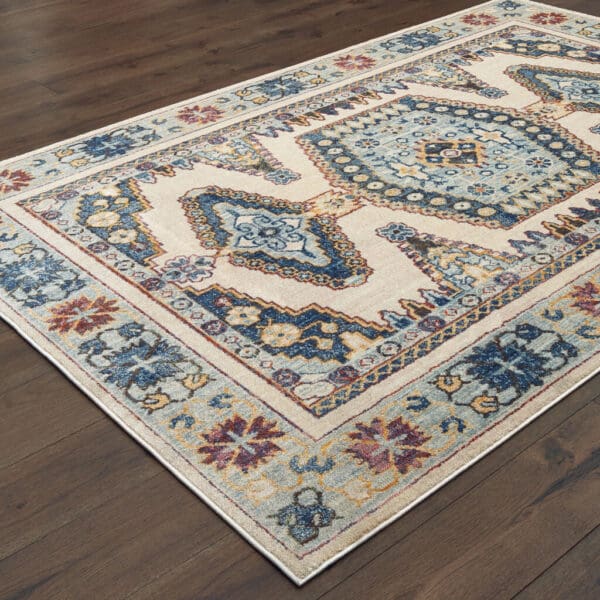 10' x 13' Oriental Power Loom Stain-Resistant Area Rug - Ivory & Blue - Image 5