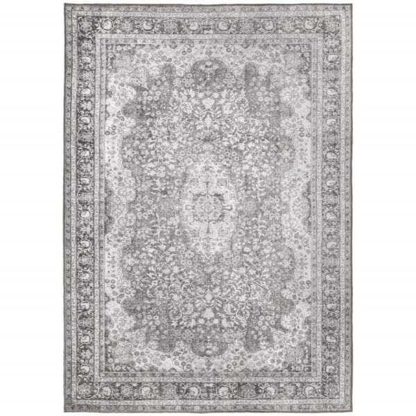 2' x 3' Oriental Power Loom Stain-Resistant Area Rug - Gray