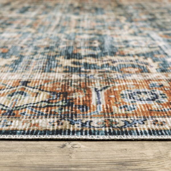 7' X 10' Blue Rust Gold And Olive Oriental Printed Stain Resistant Non Skid Area Rug - Image 3