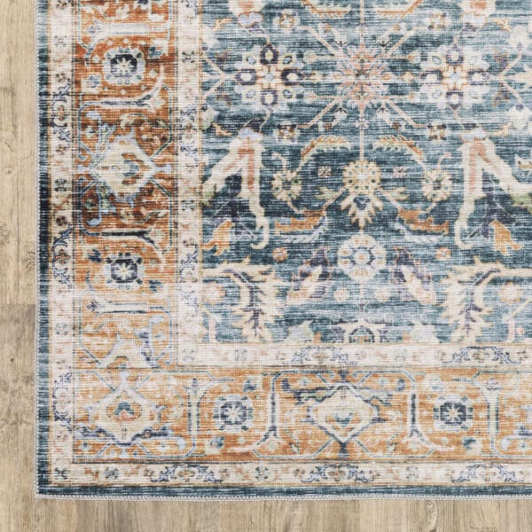 7' X 10' Blue Rust Gold And Olive Oriental Printed Stain Resistant Non Skid Area Rug - Image 4