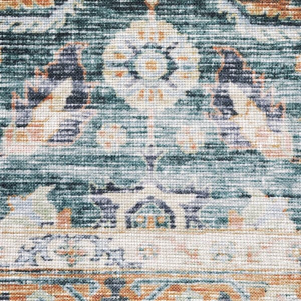 7' X 10' Blue Rust Gold And Olive Oriental Printed Stain Resistant Non Skid Area Rug - Image 6