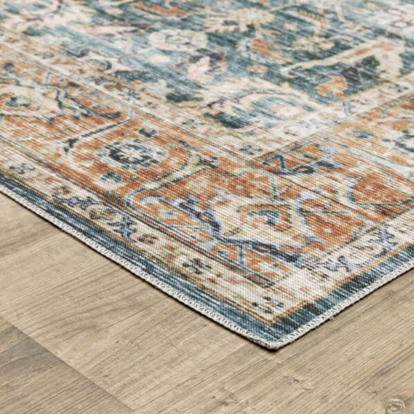 7' X 10' Blue Rust Gold And Olive Oriental Printed Stain Resistant Non Skid Area Rug - Image 7