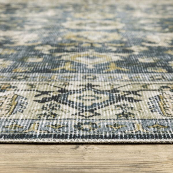 5' X 7' Blue Gold Green And Ivory Oriental Printed Stain Resistant Non Skid Area Rug - Image 5