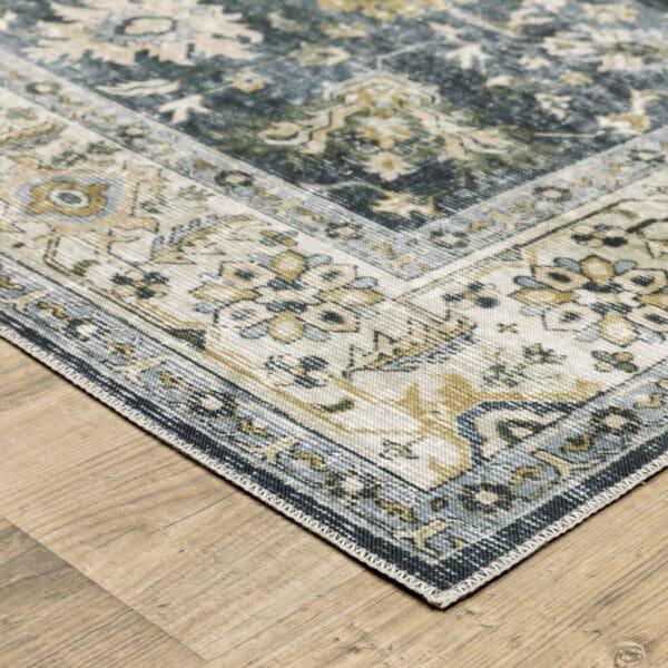 5' X 7' Blue Gold Green And Ivory Oriental Printed Stain Resistant Non Skid Area Rug - Image 6