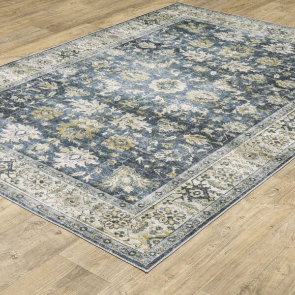 5' X 7' Blue Gold Green And Ivory Oriental Printed Stain Resistant Non Skid Area Rug - Image 7