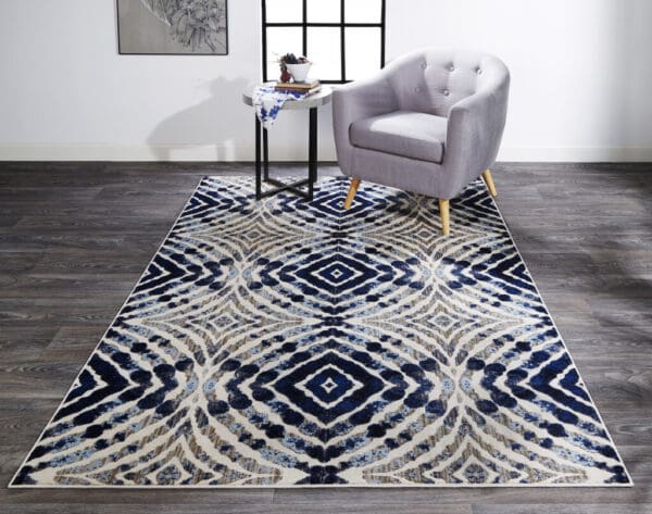 2' x 4' Abstract Distressed Stain-Resistant Area Rug - Ivory, Blue, & Gray - Image 4