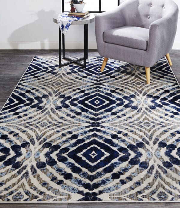 2' x 4' Abstract Distressed Stain-Resistant Area Rug - Ivory, Blue, & Gray