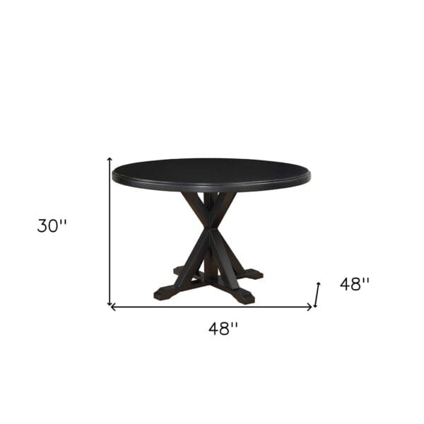 48" Antique Black Round X Pedestal Base Wood Dining Table - Image 6