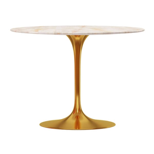 40" White And Gold Marble And Metal Dining Table - Image 2